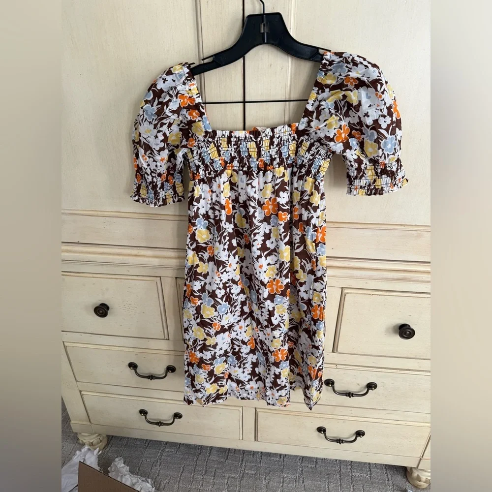 Tory Burch Floral Mini Dress in Brown and Orange